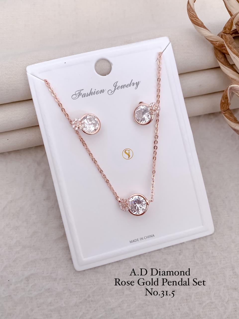A.D. Diamond Rose Gold Pendal Set