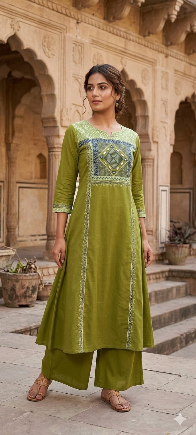 Gamthi Cotton Aline Kurti with Plazzo