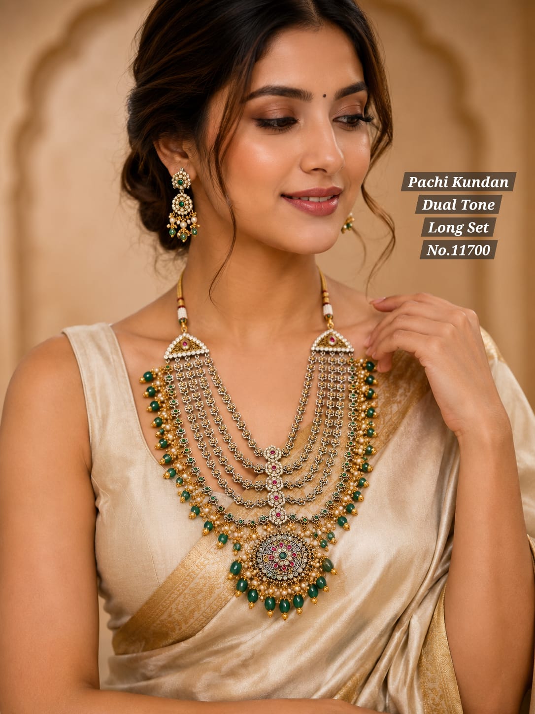 Pachi Kundan Dual tone Long Set
